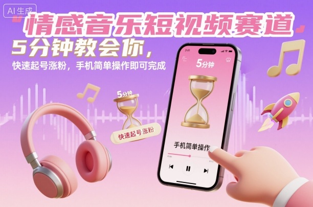 情感音乐短视频赛道，5分钟教会你，快速起号涨粉，手机简单操作即可完成 - 副业心选-副业心选