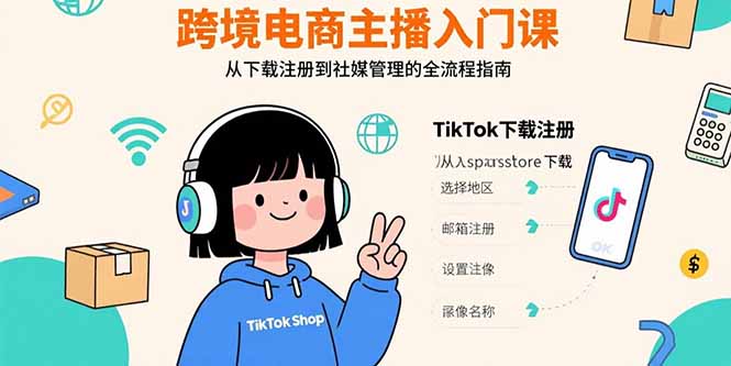 跨境电商主播入门课，TikTok下载注册，支付工具配置，社媒账号管理全流程 - 副业心选-副业心选