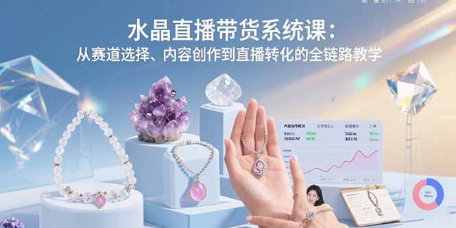 水晶直播带货系统课：从赛道选择、内容创作到直播转化的全链路教学-副业心选