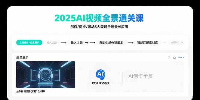 2025AI视频全景通关课：涵盖创作/商业/职场3大领域  掌握AI全场景应用-副业心选