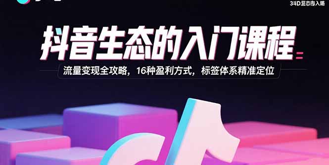抖音生态的入门课程：流量变现全攻略，16种盈利方式，标签体系精准定位-副业心选