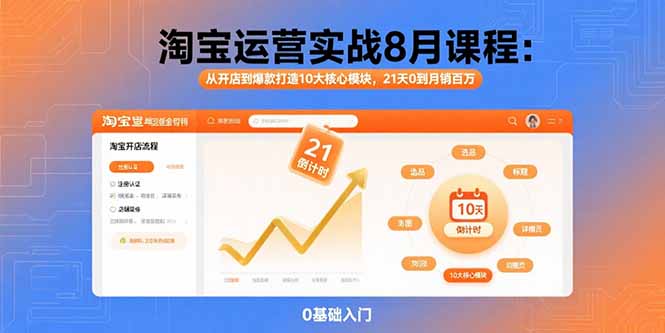 淘宝运营实战8月课程：从开店到爆款打造10大核心模块，21天0到月销百万-副业心选