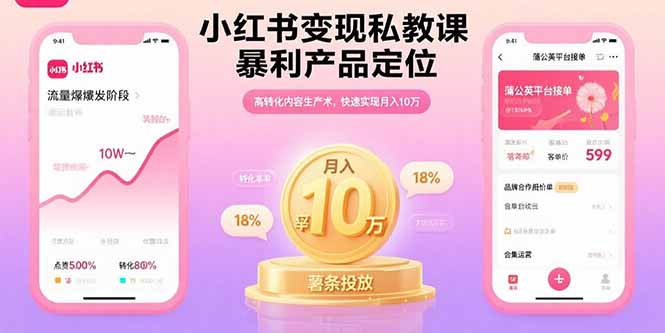 小红书变现私教课，暴利产品定位，高转化内容生产术，快速实现月入10万-副业心选