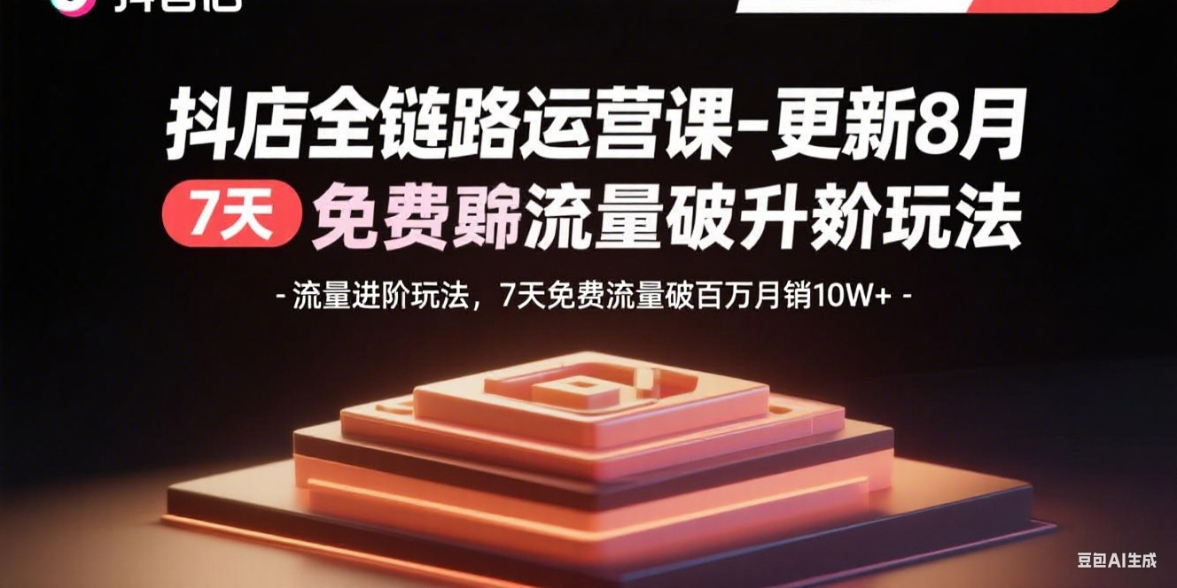 抖店全链路运营课-更新8月：流量进阶玩法，7天免费流量破百万月销10W+-副业心选