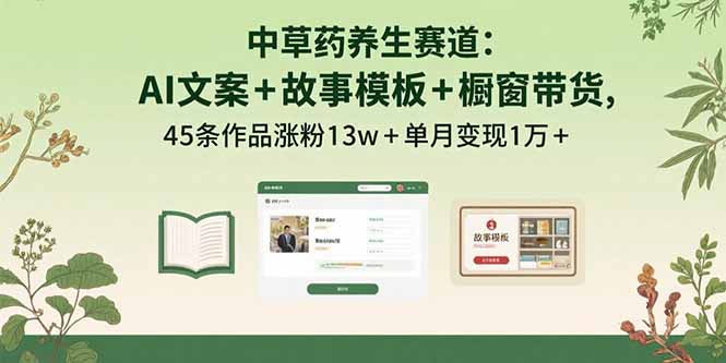 中草药养生赛道：AI文案+故事模板+橱带货，45条作品涨粉13w+单月变现1万+ - 副业心选-副业心选