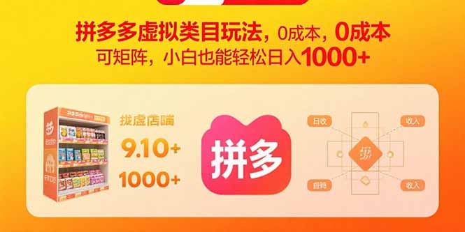 拼多多虚拟类目玩法，0成本，可矩阵，小白也能轻松日入1000+ - 副业心选-副业心选
