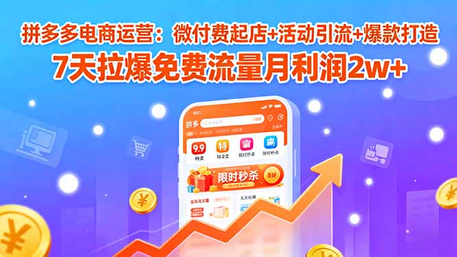 拼多多电商运营：微付费起店+活动引流+爆款打造 7天拉爆免费流量月利润2w+ - 副业心选-副业心选