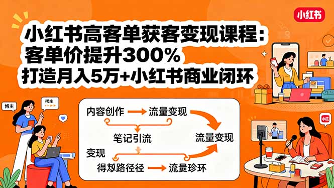 小红书高客单获客变现课程：客单价提升300%，打造月入10万+小红书商业闭环-副业心选