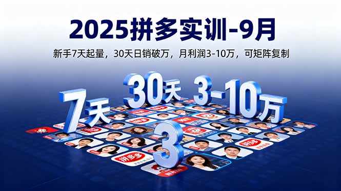 2025拼多多实训-9月：新手7天起量,30天日销破万,月利润3-10万,可矩阵复制-副业心选