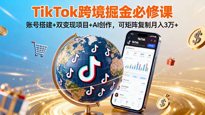 TikTo跨境掘金必修课，账号搭建+双变现项目+AI创作，可矩阵复制月入3万+ - 副业心选-副业心选