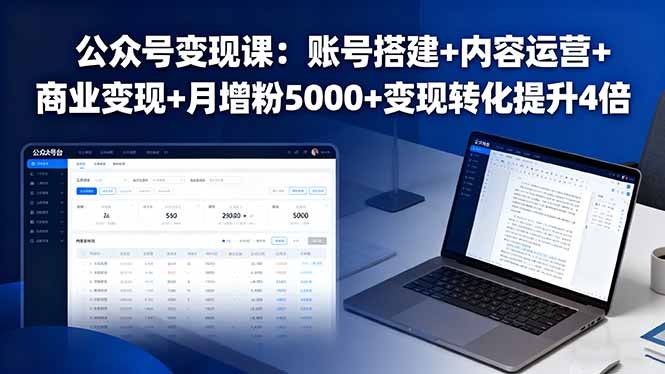 公众号变现课：账号搭建+内容运营+商业变现+月增粉5000+变现转化提升4倍-副业心选