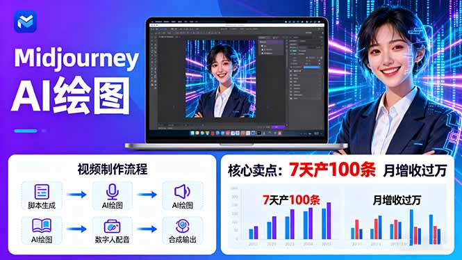 AI绘图照片开口说话视频制作：Midjourney+数字人，7天产100条月增收过万 - 副业心选-副业心选