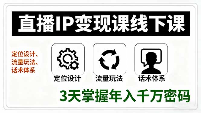 直播IP变现课线下课，定位设计、流量玩法、话术体系，3天掌握年入千万密码-副业心选