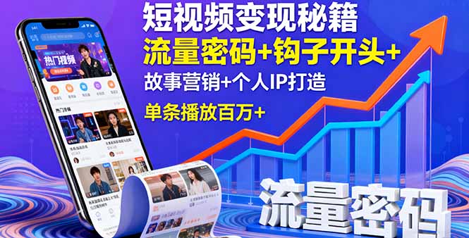 短视频变现秘籍，流量密码+钩子开头+故事营销+个人IP打造，单条播放百万+-副业心选