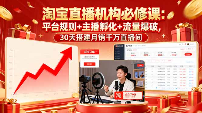 淘宝直播机构必修课：平台规则/主播孵化/流量爆破,30天搭建月销千万直播间-副业心选