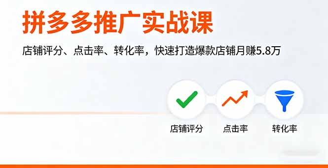 拼多多推广实战课，店铺评分、点击率、转化率，快速打造爆款店铺月赚5.8万-副业心选