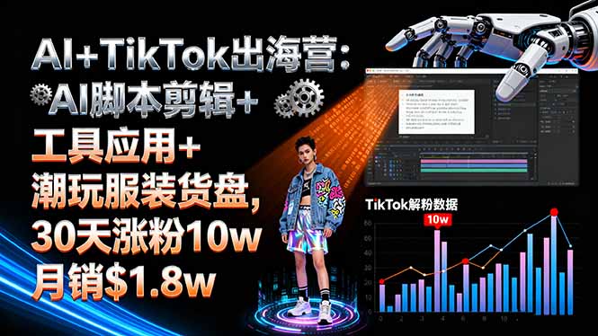 AI+TikTok出海营:AI脚本剪辑+工具应用+潮玩服装货盘,30天涨粉10w月销$1.8w-副业心选