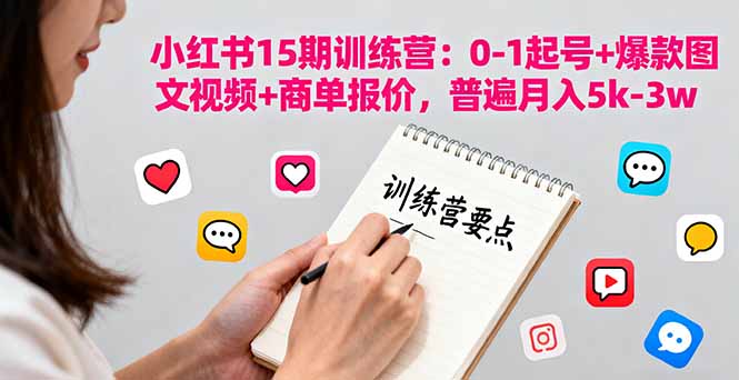 小红书15期训练营：0-1起号+爆款图文视频+商单报价，普遍月入5k-3w-副业心选