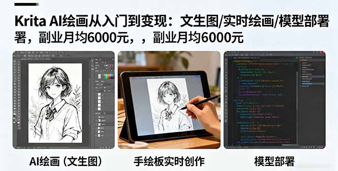 Krita AI绘画从入门到变现：文生图/实时绘画/模型部署，副业月均6000元-副业心选