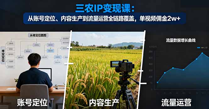 三农IP变现课：从账号定位、内容生产到流量运营全链路覆盖，单视频佣金2w+-副业心选