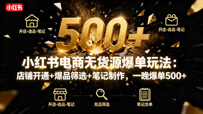 小红书电商无货源爆单玩法：店铺开通+爆品筛选+笔记制作，一晚爆单500+ - 副业心选-副业心选