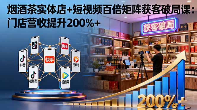 烟酒茶实体店+短视频百倍矩阵获客破局课：门店营收提升200%+ - 副业心选-副业心选