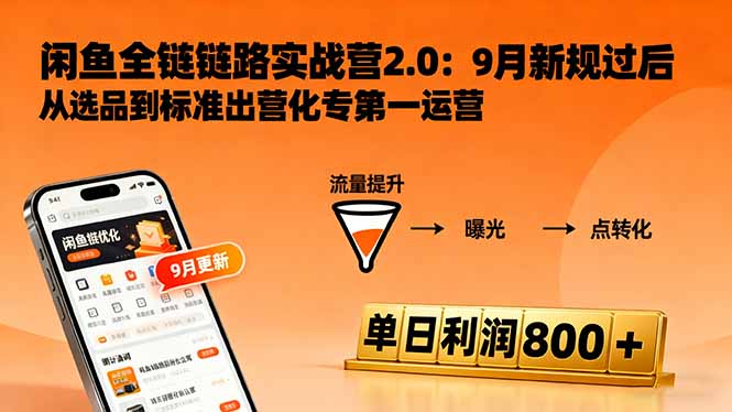 闲鱼变现课3.0：掌握链接优化、流量提升、商业变现，单日利润800+-副业心选