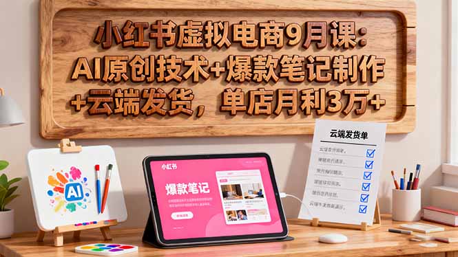 小红书虚拟电商9月课：AI原创技术+爆款笔记制作+云端发货，单店月利3万+-副业心选