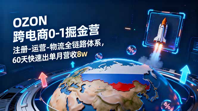 OZON跨境电商0-1掘金营：注册-运营-物流全链路体系，60天快速出单月营收8w-副业心选