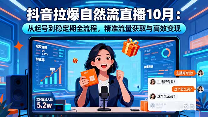 抖音拉爆自然流直播10月：从起号到稳定期全流程，精准流量获取与高效变现-副业心选