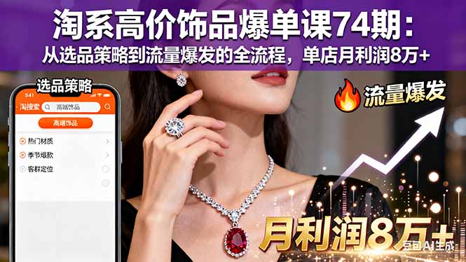淘系高价饰品爆单课74期：从选品策略到流量爆发的全流程，单店月利润8万+-副业心选