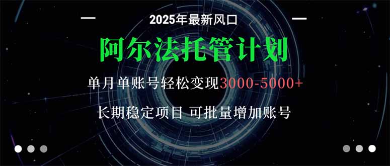阿尔法托管计划 单账号月入3000-5000，长期稳定项目，新手小白轻松上手。-副业心选