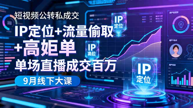 短视频公转私成交9月线下大课，IP定位+流量偷取+高客单，单场直播成交百万-副业心选