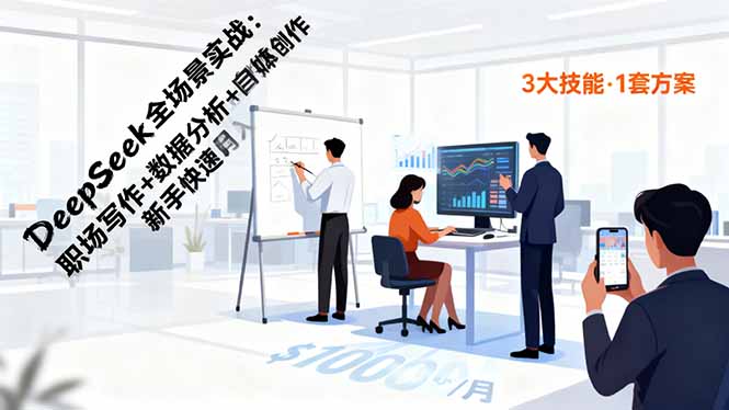 DeepSeek全场景实战：职场写作+数据分析+自媒体创作，新手快速月入过万 - 副业心选-副业心选