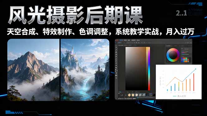风光摄影后期课，一键换天空合成、特效制作、色调调整，月入过万-副业心选