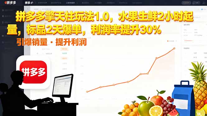 拼多多 擎天柱玩法1.0，水果生鲜2小时起量，标品2天爆单，利润率提升30%-副业心选