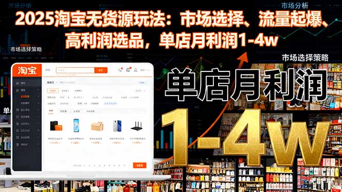 2025淘宝无货源玩法：市场选择、流量起爆、高利润选品，单店月利润1-4w-副业心选