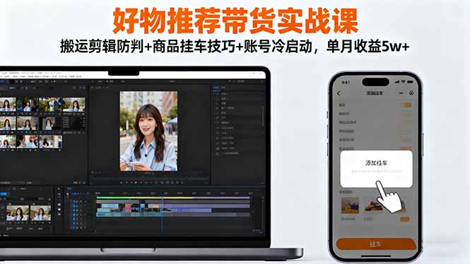 好物推荐带货实战课：搬运剪辑防判+商品挂车技巧+账号冷启动，单月收益5w+ - 副业心选-副业心选