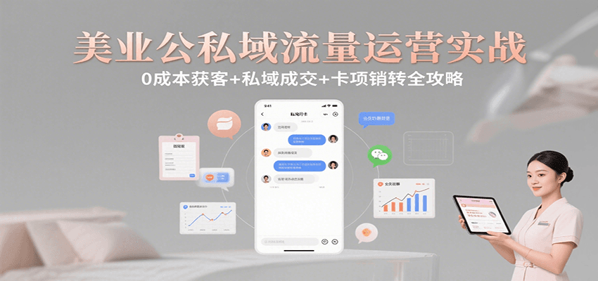 美业公私域流量运营实战：0成本获客+私域成交+卡项销转全攻略 - 副业心选-副业心选