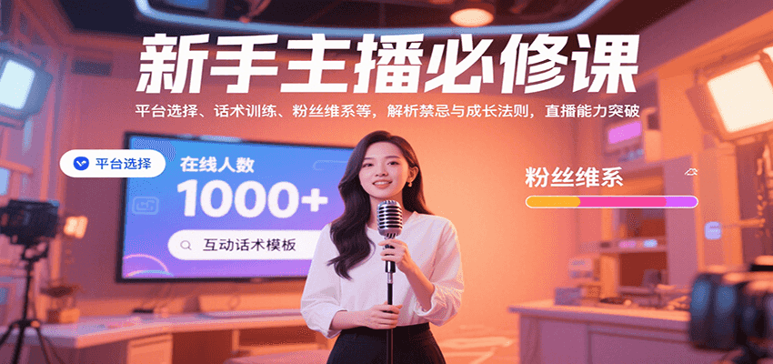 新手主播必修课：平台选择、话术训练、粉丝维系等，解析禁忌与成长法则，突破直播能力-副业心选