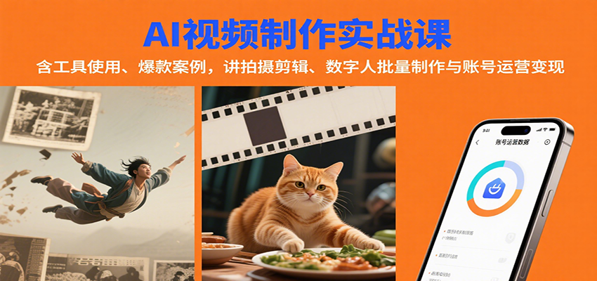 AI视频制作实战：含工具使用、爆款案例，讲拍摄剪辑、数字人批量制作与账号运营变现-副业心选