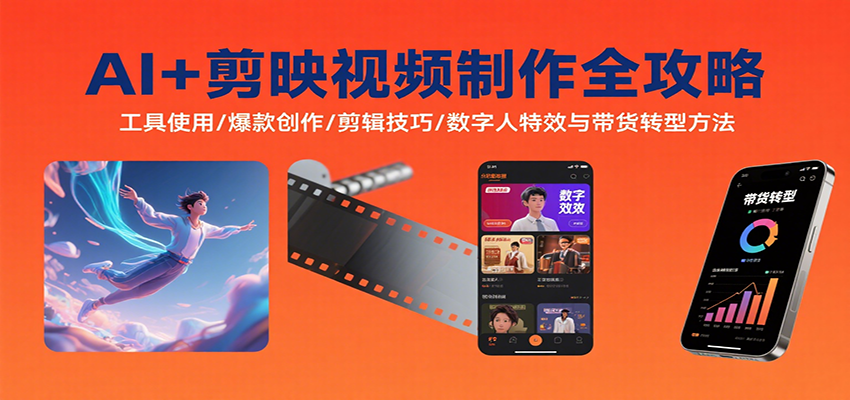 AI+剪映视频制作全攻略：工具使用/爆款创作/剪辑技巧/数字人特效与带货转型方法-副业心选