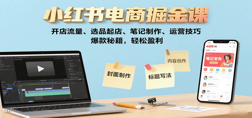 小红书电商掘金课：开店流量、选品起店、笔记制作、运营技巧，爆款秘籍，轻松盈利-副业心选