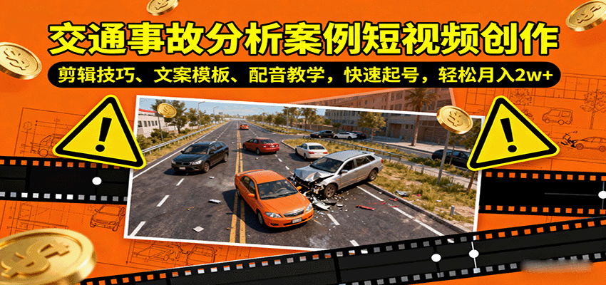 交通事故分析案例短视频创作，剪辑技巧、文案模板、配音教学，快速起号，轻松月入2w+ - 副业心选-副业心选