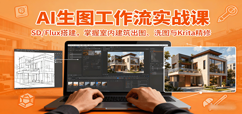 AI生图工作流实战课：SD/Flux搭建，掌握室内建筑出图、洗图与Krita精修-副业心选