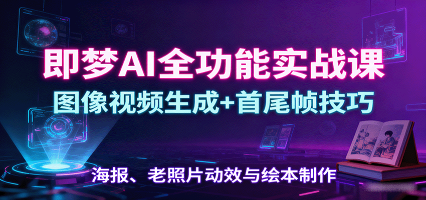 即梦AI全功能实战课：图像视频生成+首尾帧技巧，海报、老照片动效与绘本制作-副业心选