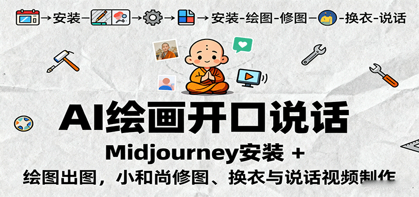 AI绘画开口说话，Midjourney安装 + 绘图出图，小和尚修图、换衣与说话视频制作-副业心选