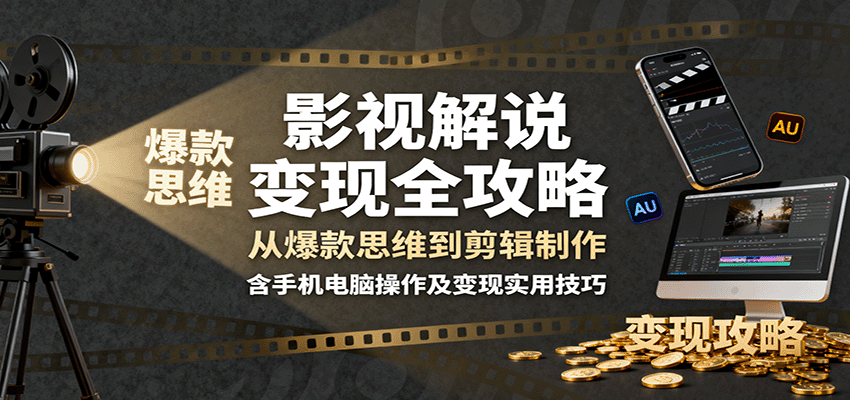 影视解说变现全攻略：从爆款思维到剪辑制作，含手机电脑操作及变现实用技巧-副业心选