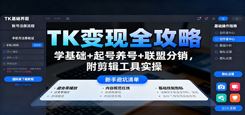 TK变现全攻略：学基础+起号养号+联盟分销，附剪辑工具实操-副业心选