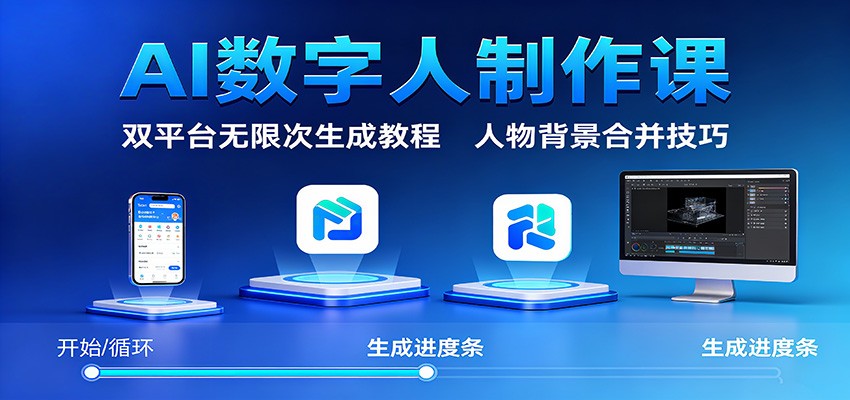AI数字人制作课：双平台无限次生成教程，人物背景合并技巧-副业心选